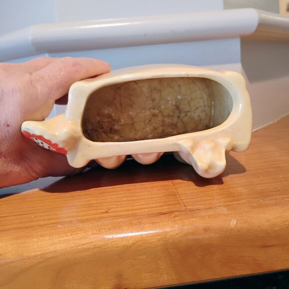 VTG Shawnee McCoy Pottery Three Little Pigs on Fence PLANTER Yellow Pencil Desk - Picture 4 of 9